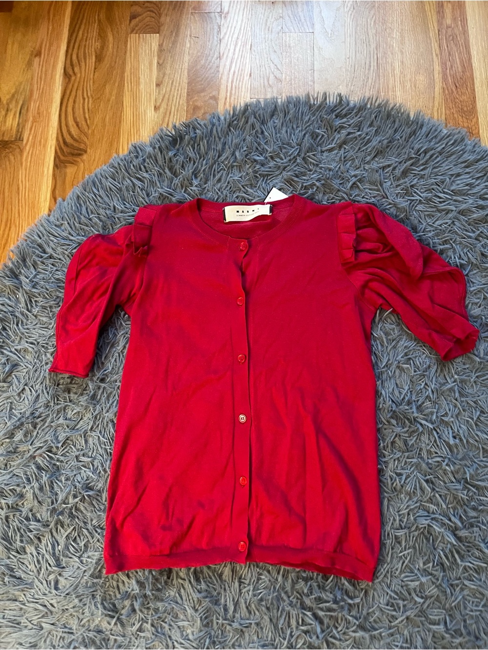 Marni Summer 2011 Red Button Front Puff Sleeve Cotton Cardigan Size S